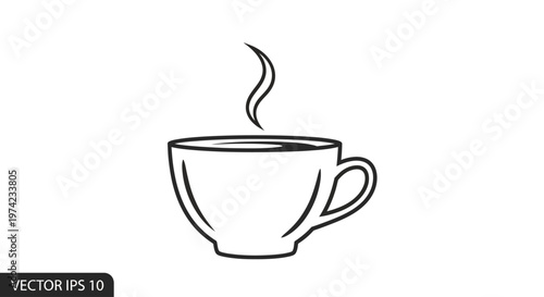 Black line art coffee cup icon with rising steam.