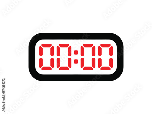 Digital timer display showing zero hours and zero minutes on white background