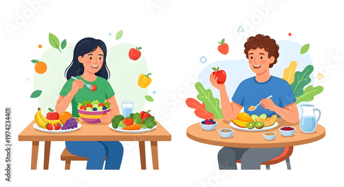 Eating fruits and vegetables for maintaining balanced nutrition and health.