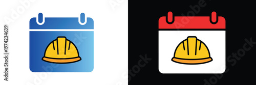Calendar icons with hard hat on white and black background Vector