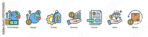 Profit Planning web banner icon vector illustration with icons of Profit Margin,Margin,Pricing,Revenue,Income,Value and Return