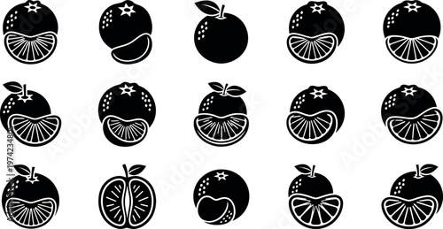 Black and white of sliced citrus fruits and apples sliced fruits