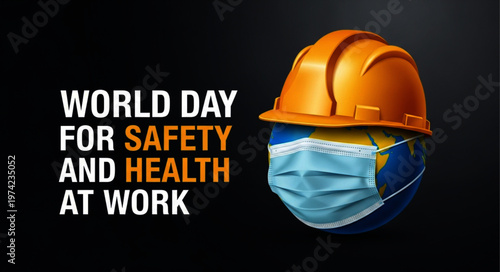 World Day for Safety and Health at Work Banner with Globe and Helmet