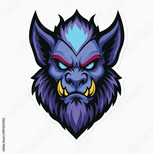 Aggressive purple monster or troll character head with prominent tusks and red eyes in a fierce e-sports mascot design style.