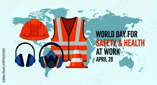 World Day for Safety and Health at Work Banner with PPE Icons