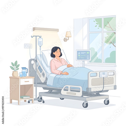 A patient resting in a hospital room receiving medical care and treatment.