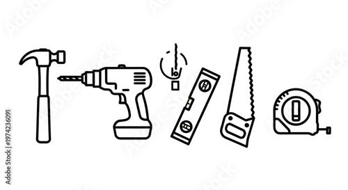 Collection of basic hand tools.