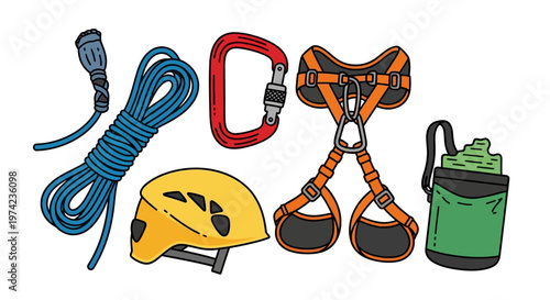 Climbing gear and safety equipment.
