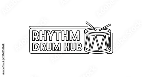 Drum with crossed drumsticks logo design.