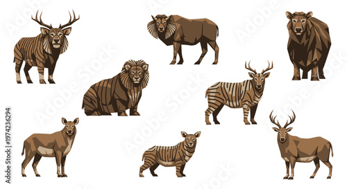 Group of various wild animals standing 2.