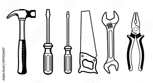 Set of hand tools for repair.