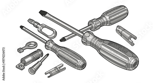 Screwdrivers and assorted tool bits set.