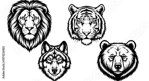 Black and white animal heads illustration.
