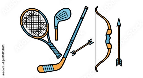 Sports equipment icons set illustration.