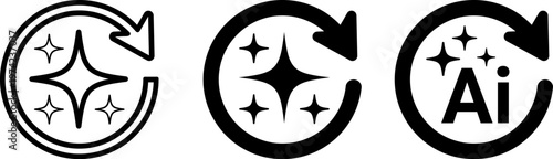 AI Process and Refresh Cycle Icons with Sparkling Magic Elements for Digital Workflow