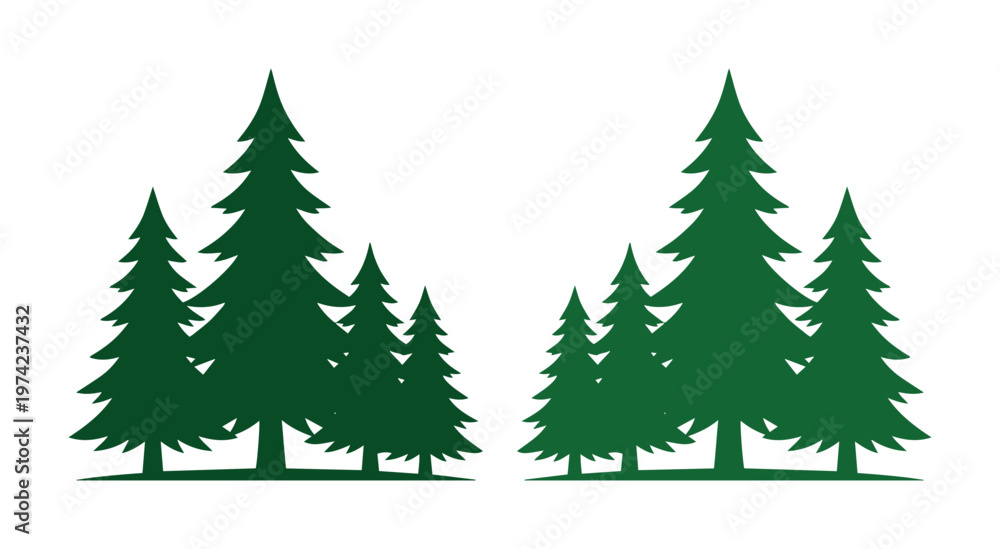 Φωτογραφία Evergreen pine tree silhouettes, dark green forest conifer vector set, minimalis