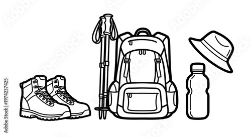 Hiking gear and accessories for outdoors.