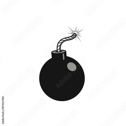 Cartoon Bomb with Burning Fuse, Danger Symbol, Explosion Concept