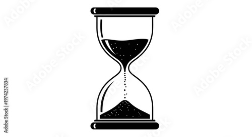 Black hourglass with flowing sand in minimalist design