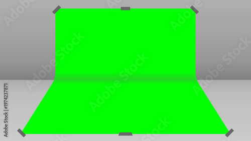 Green screen setup with lights in studio offers versatile backdrop solution