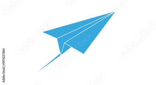 Blue paper airplane icon flying forward on white background