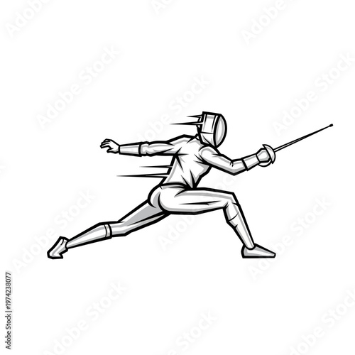 Dynamic fencer lunging forward with epee in competition