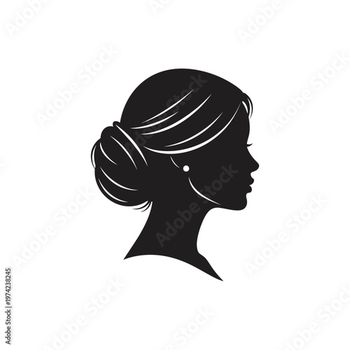 Elegant woman head silhouette profile with updo and earring