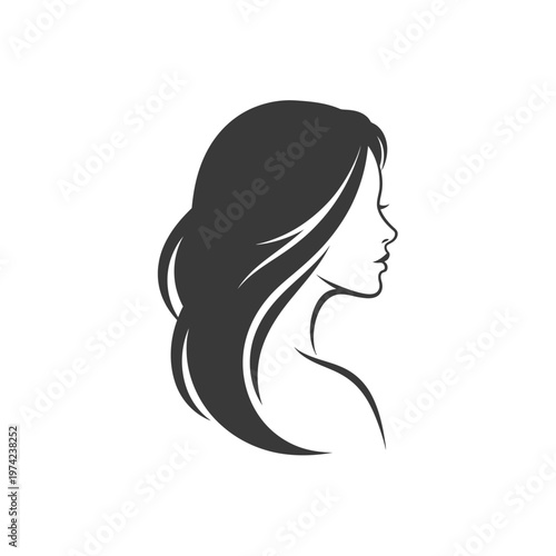 Elegant woman profile silhouette with long flowing hair