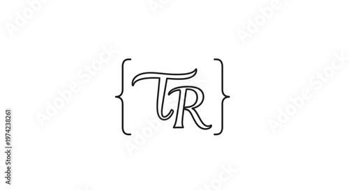 Elegant TR monogram with curly braces on white background