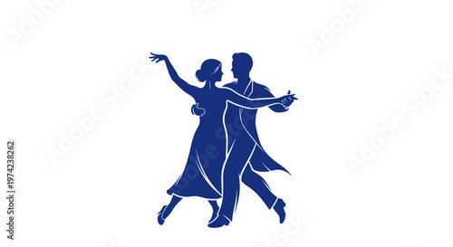 Elegant silhouette of man and woman dancing ballroom