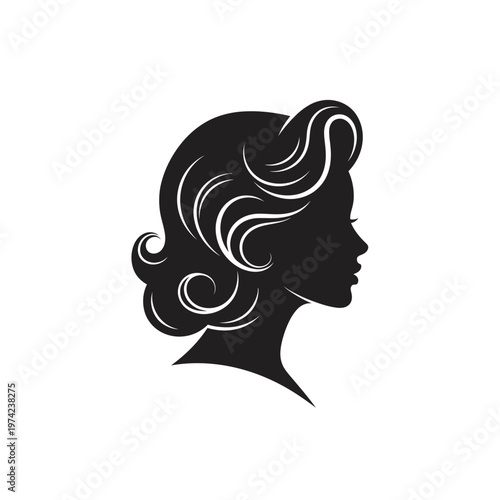 Elegant woman profile silhouette with stylish curly hair