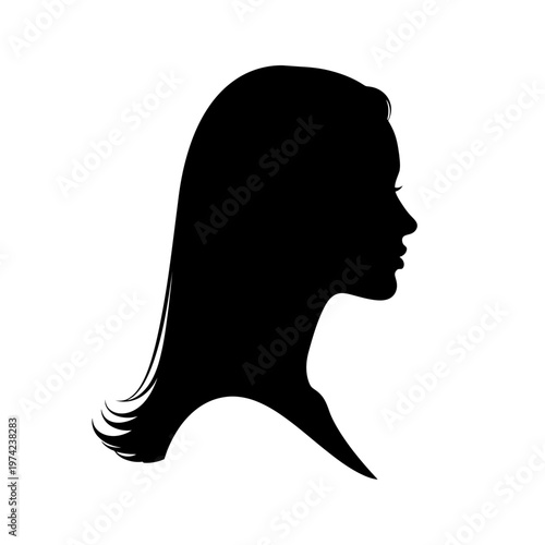 Elegant woman's head silhouette profile on white background