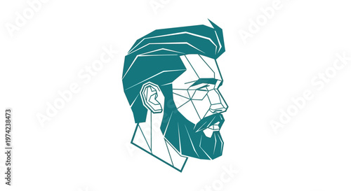 Geometric bearded man head profile illustration on white background