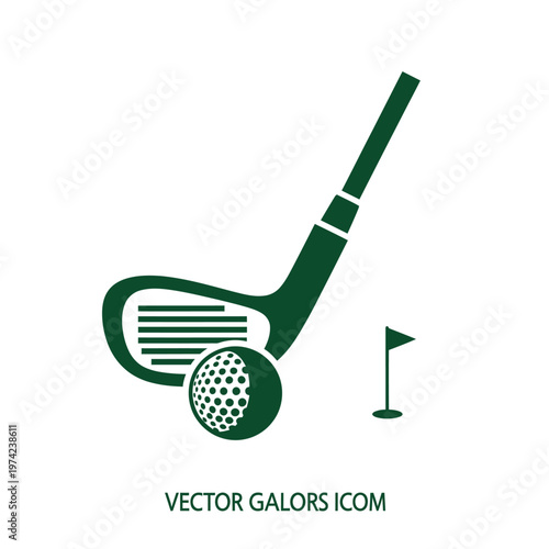 Green golf club, ball and flag graphic