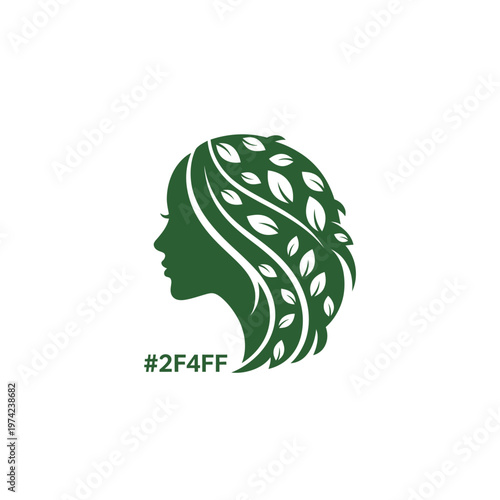 Green woman silhouette with leaves in hair profile