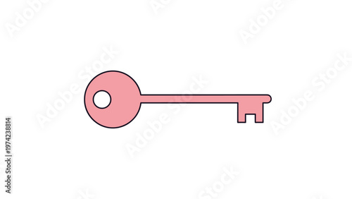 Simple pink key illustration with a rounded head and a small square notch at the end against a clean white background.