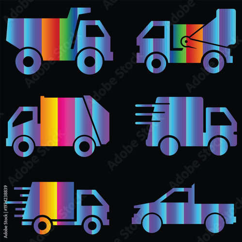 Delivery Trucks Set Flat Vector Illustration Modern Transport Icons Collection Futuristic Logistics Vehicles.