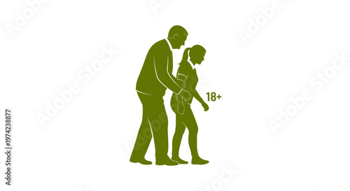 Man and woman silhouette with 18+ adult content warning