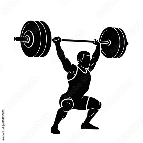 Male athlete lifting heavy barbell in a squat position