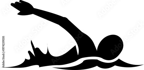 Swimming icon, swimming on water with waves symbol and hands vector icons Silhouettes, design representing swimming signs, prohibition marks and beach or pool safety guidelines. used for web page