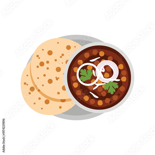 Indian food vector illustration of dal makhani with roti, traditional cuisine flat design