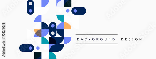 Abstract geometric shapes, blue tones dominate, modern design elements. Minimalist composition, clean aesthetic, suitable backdrop.