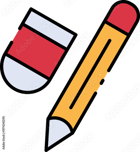 A colorful pencil and eraser illustration for educational purposes on a white background