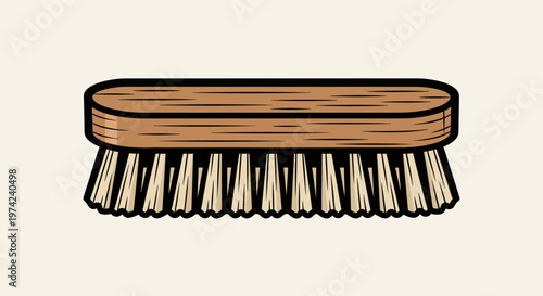 Wooden brush with bristles closeup.