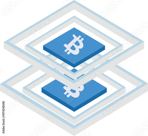 Isometric Blockchain Technology Platform with Bitcoin Symbol
