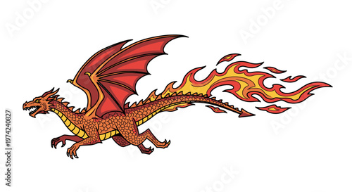 Dragon with fire on its tail.