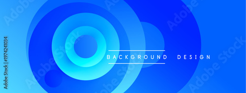 Abstract blue circles create dynamic background. Gradient shades suggest depth, modern design elements present. Text reads background design.