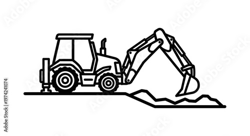 Backhoe loader digging earth ground.