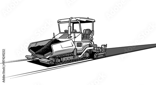 Asphalt paver machine on road construction.