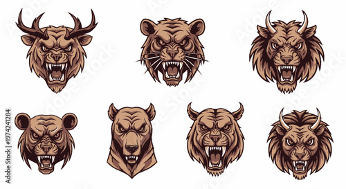 Collection of animal head illustrations.